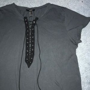 Forever 21 Lace Up Gray Tee